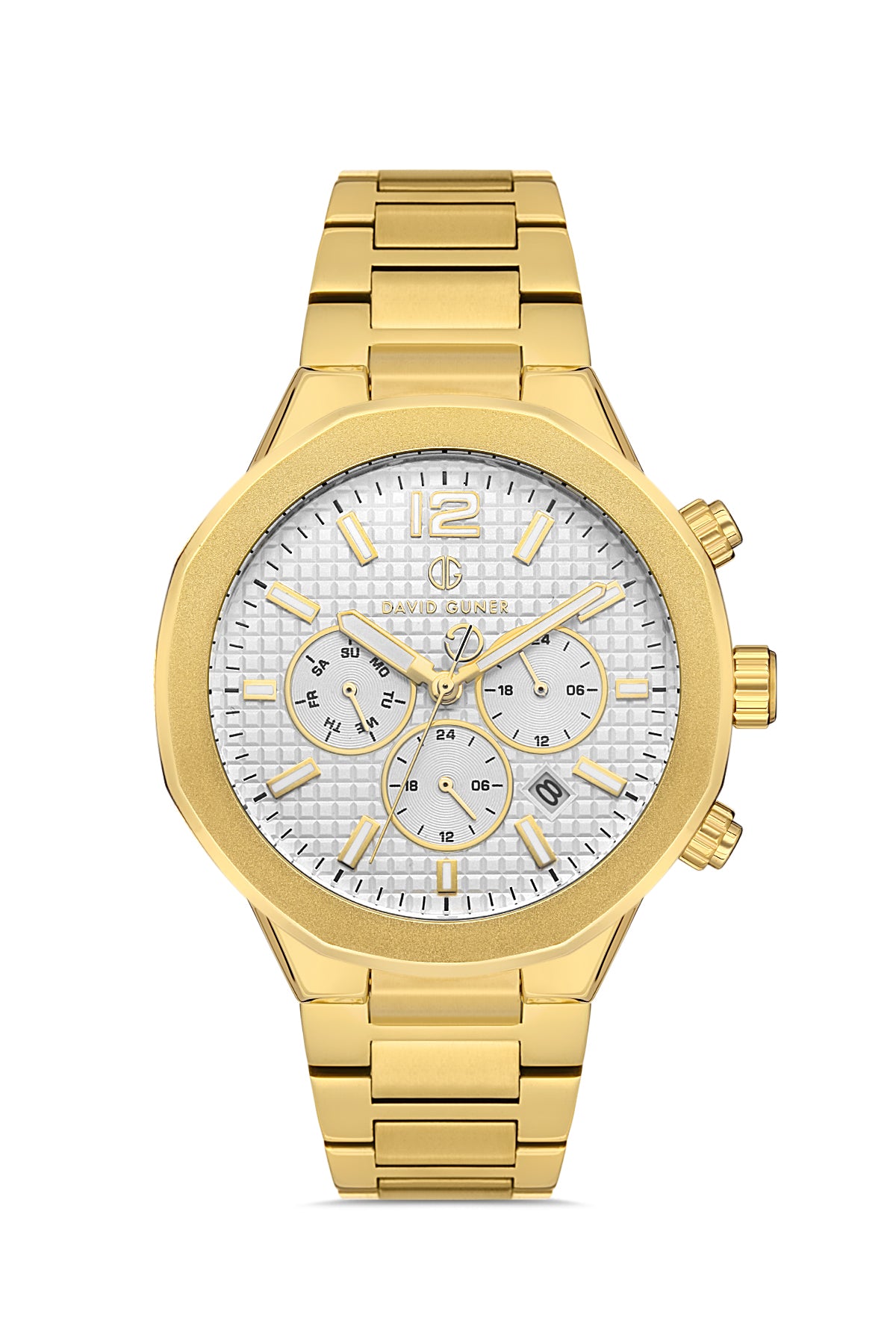DAVID GUNER SARI KAPLAMALI BEYAZ KADRANLI ERKEK KOL SAATİ DG-8403GA-B1
