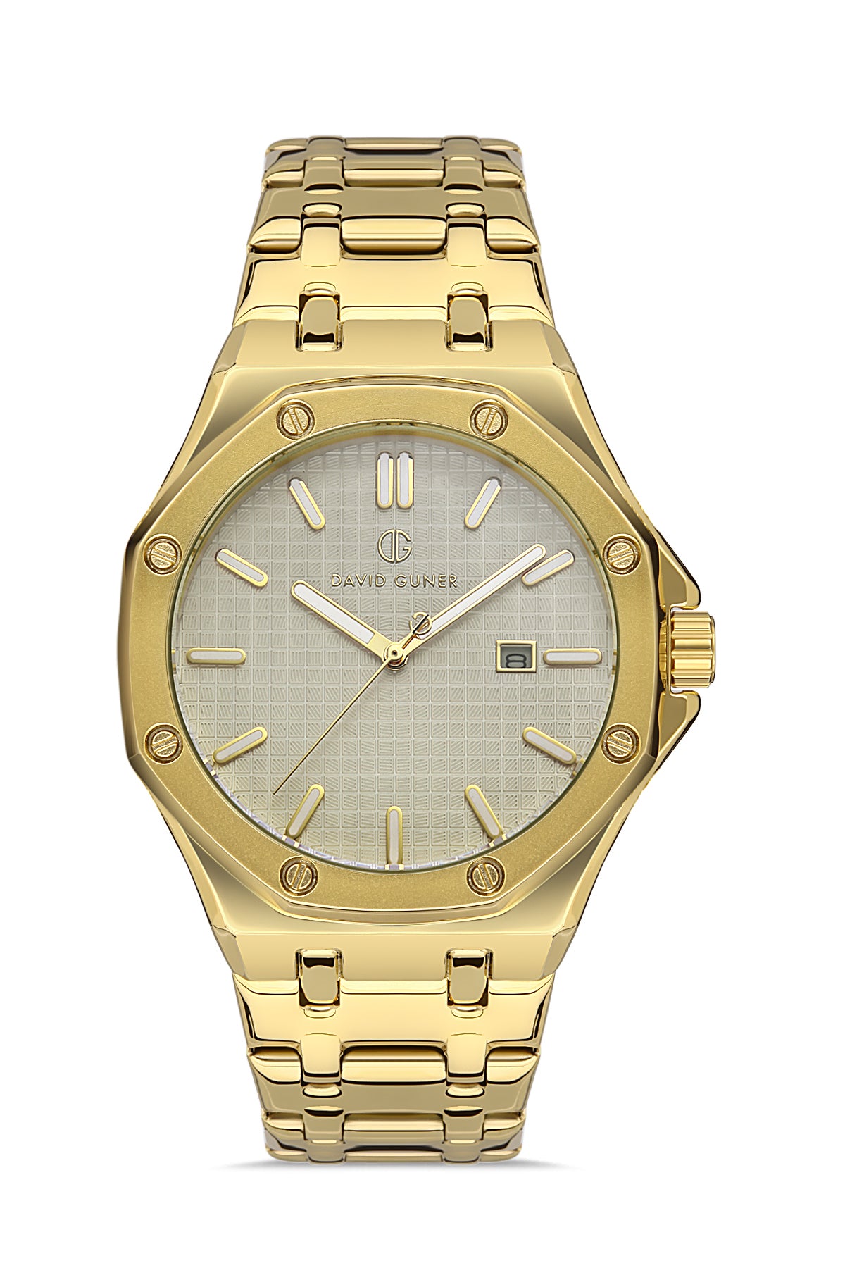 DAVID GUNER SARI KAPLAMALI BEYAZ KADRANLI ERKEK KOL SAATİ DG-8452GA-B1