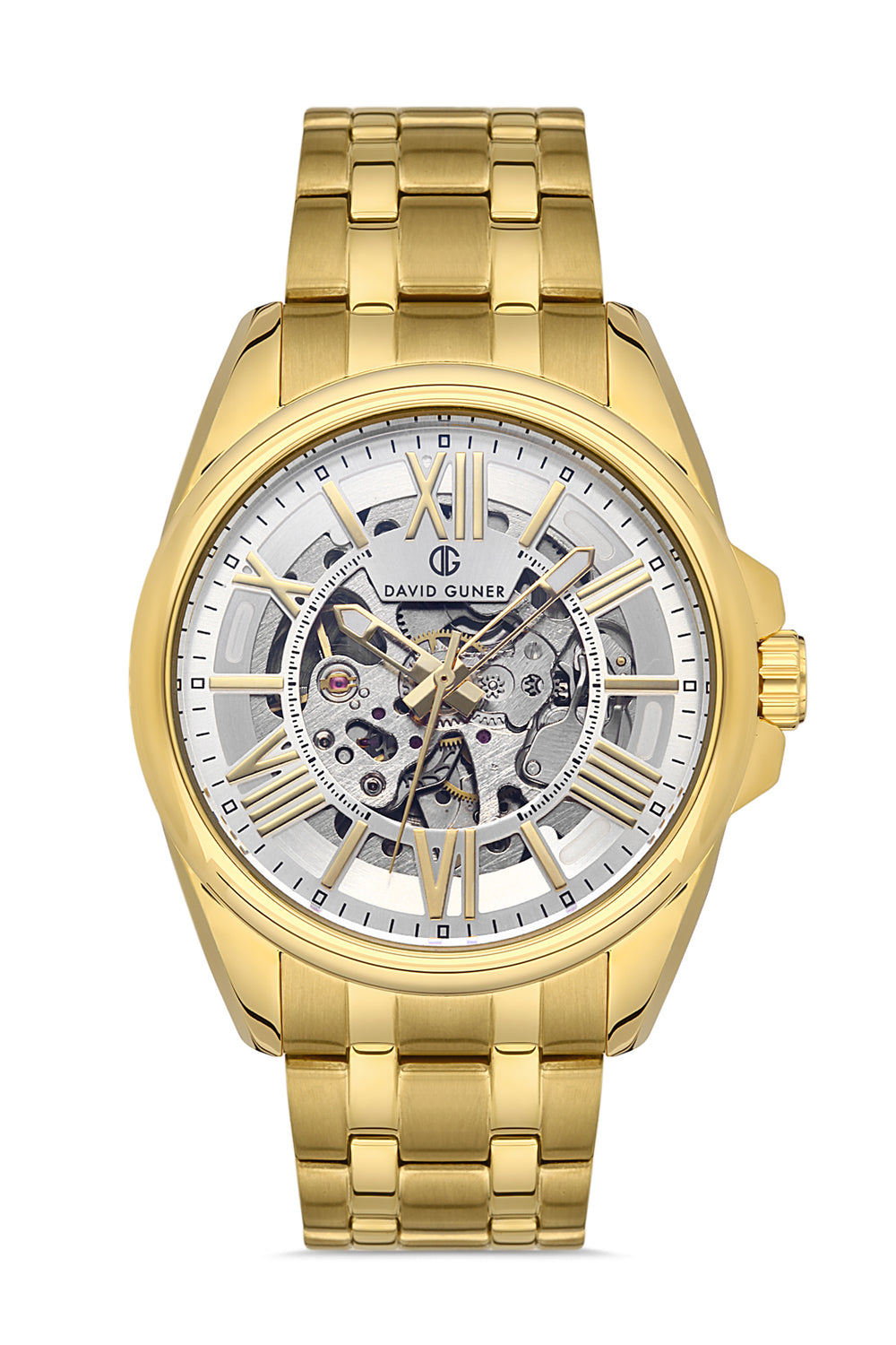 DAVID GUNER Roman Numeral Automatic Function Silver Dial Yellow Coated Men's Watch
