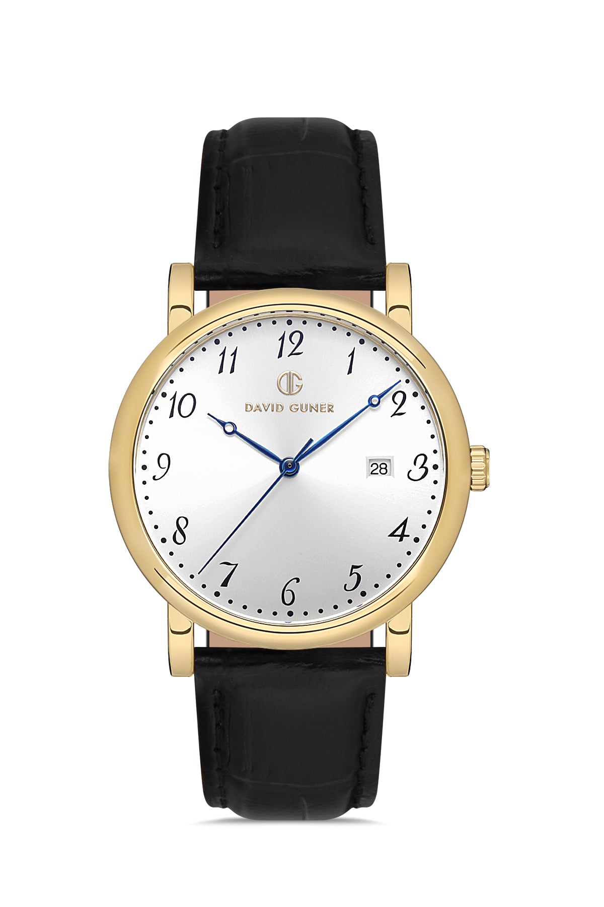 DAVID GUNER Orijinal Deri Kordonlu Sarı Kaplama Erkek Kol Saati - DG-8671GB-N1