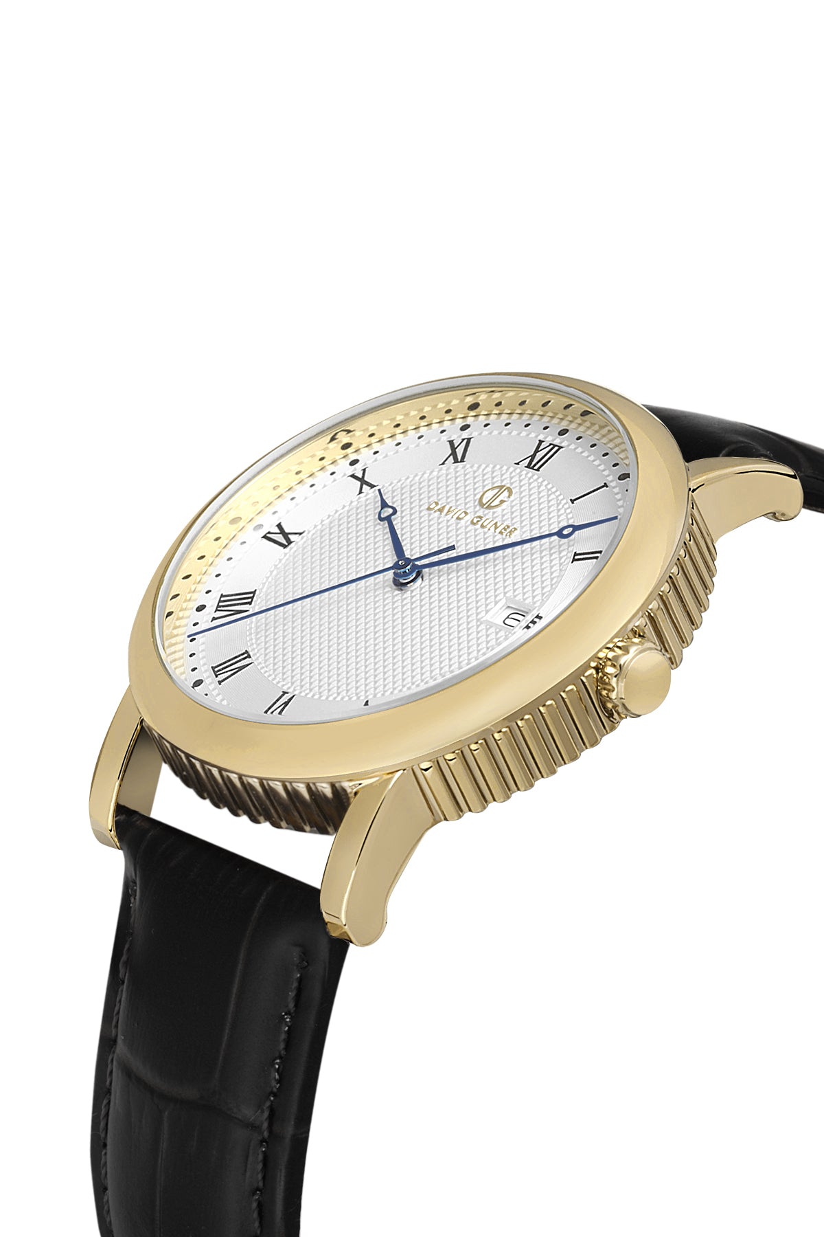 DAVID GUNER Orijinal Deri Kordonlu Sarı Kaplamalı Erkek Kol Saati - DG-8671GB-N1N