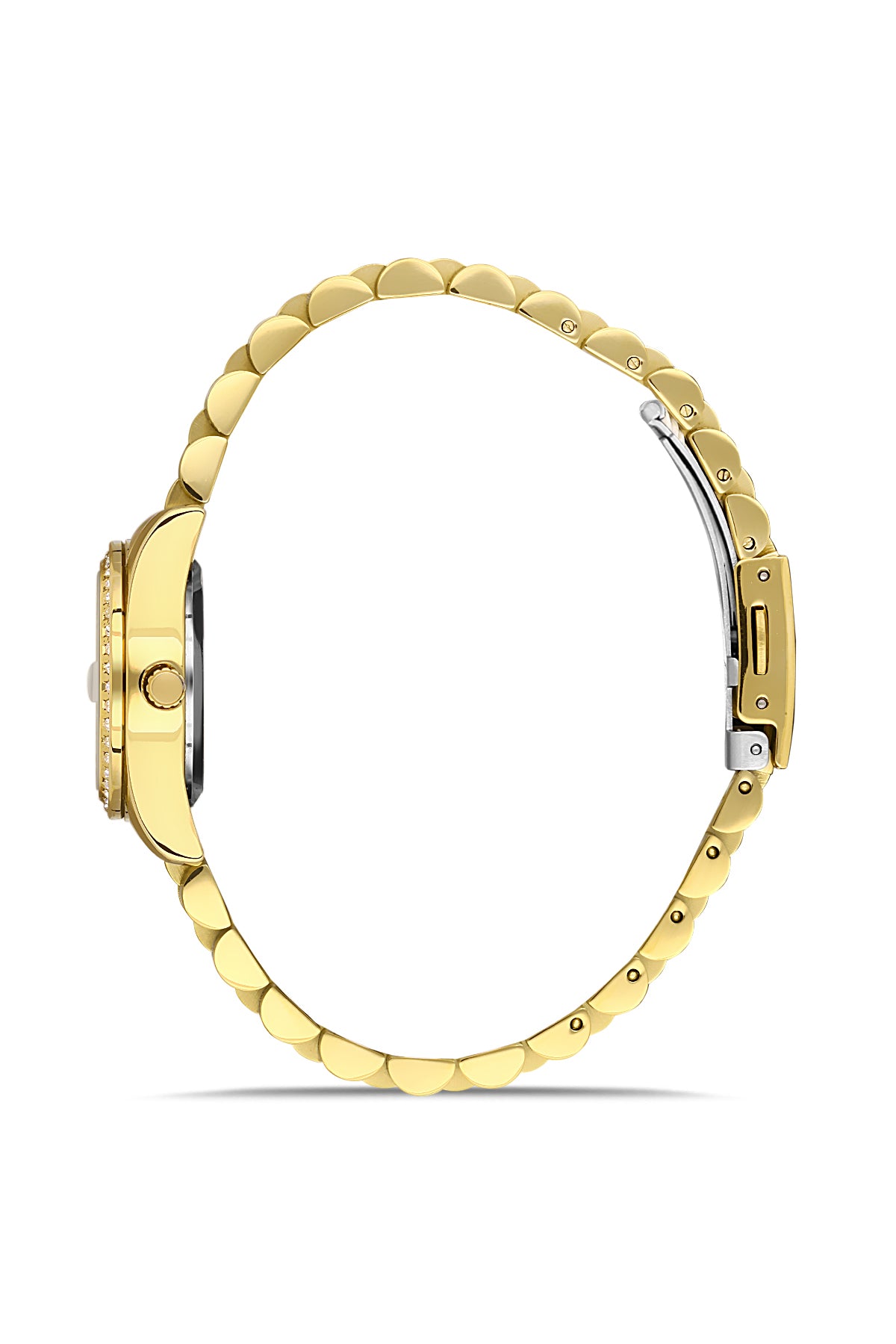 DAVID GUNER Gümüş Kadranlı Sarı Kaplamalı Takvimli Sade Kadın Kol Saati - DG-8474LA-B1