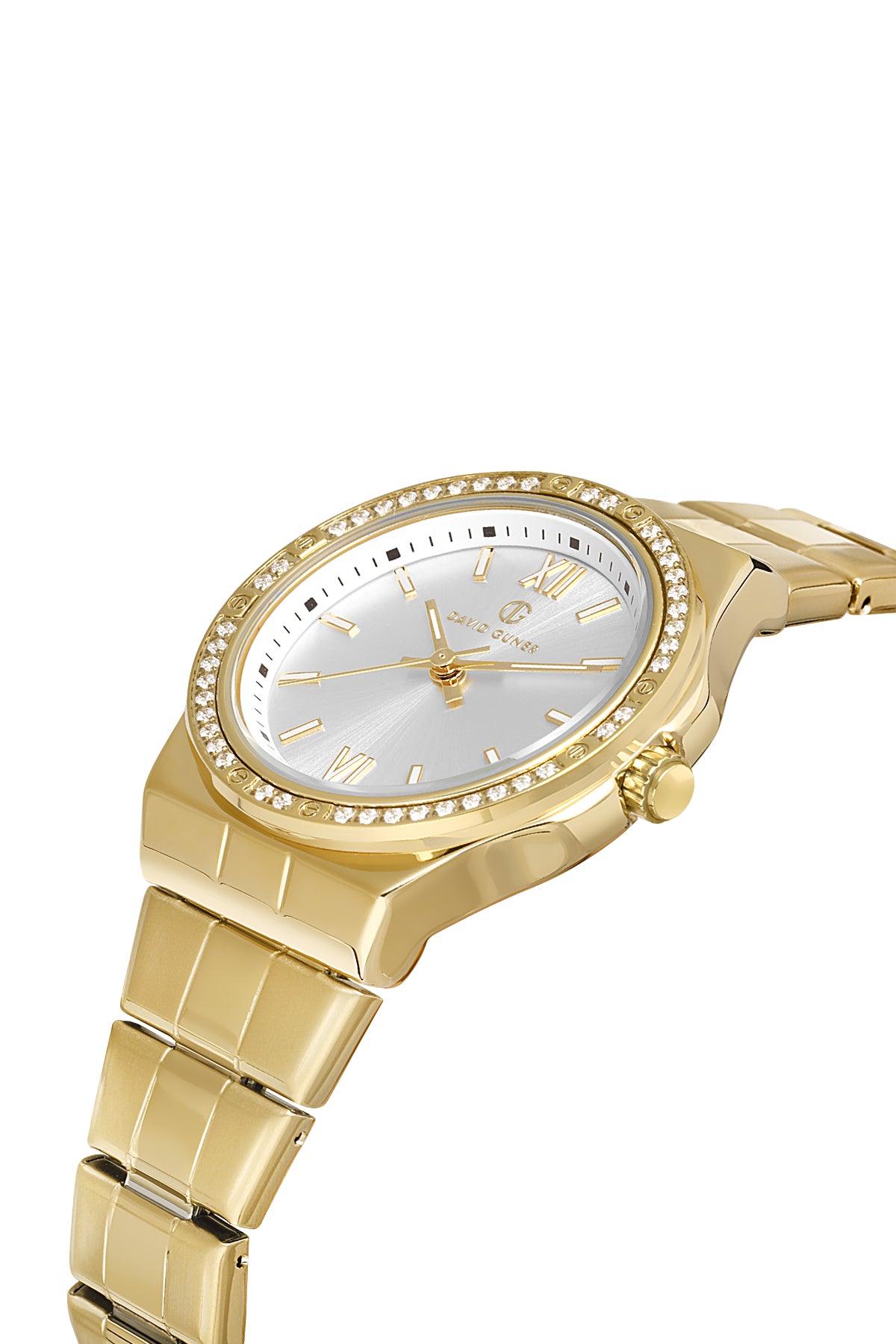 DAVID GUNER Silver Dial Yellow Coated Stone Women's Watch