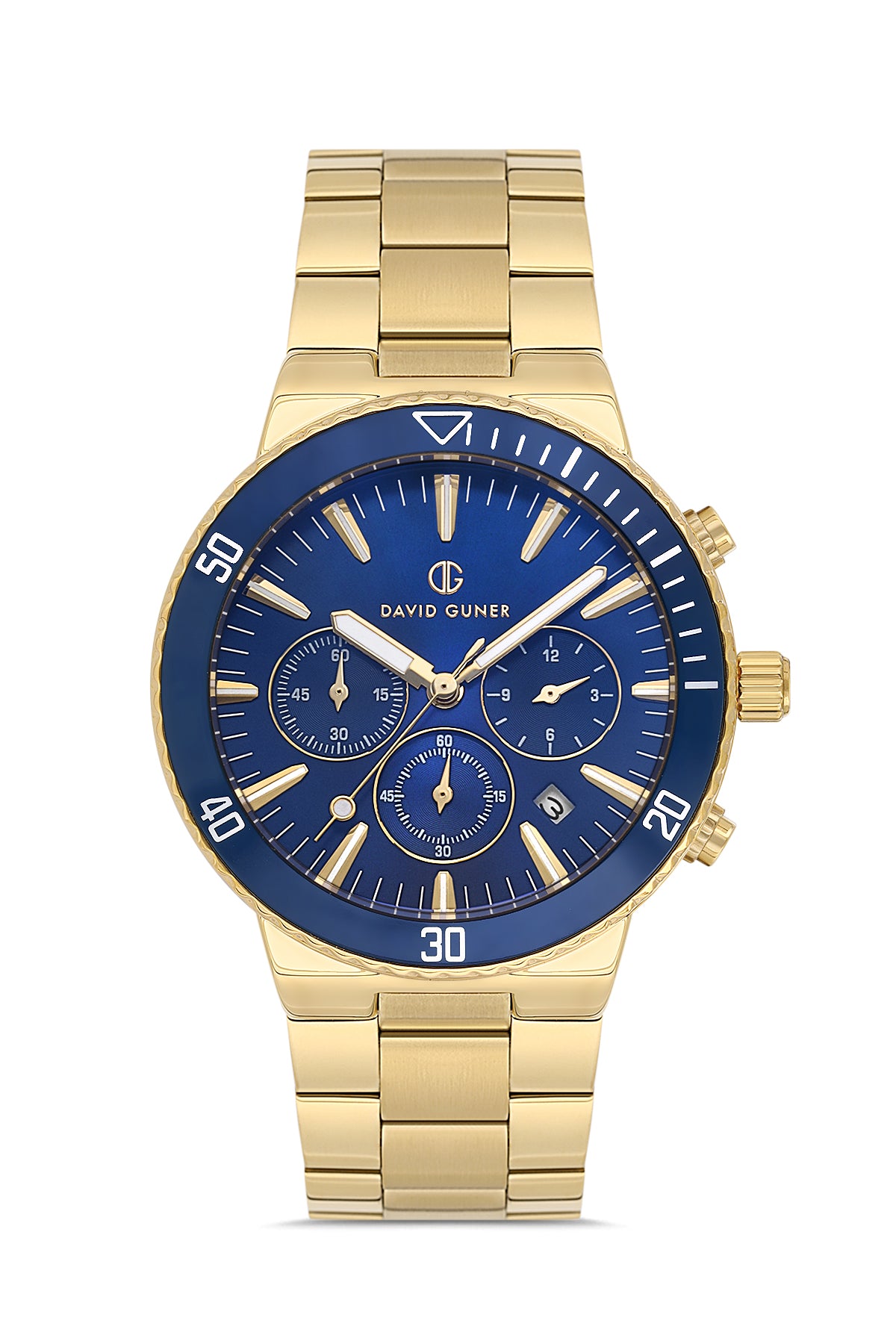 DAVID GUNER Mavi Kadranlı Sarı Kaplamalı Erkek Kol Saati - DG-8524GA-B3