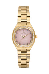 DAVID GUNER Sarı Kaplamalı Pembe Kadranlı Kadın Kol Saati - DG-8519LA-B16