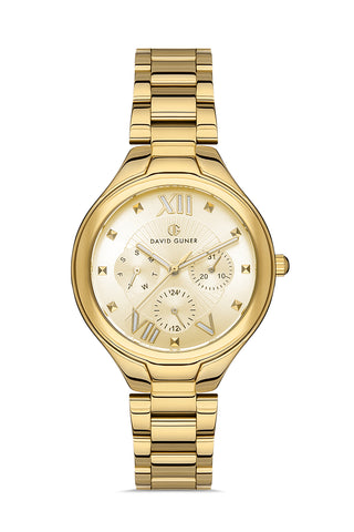 DAVID GUNER SARI KAPLAMALI SARI KADRANLI KADIN KOL SAATİ - DG-8346LA-B4