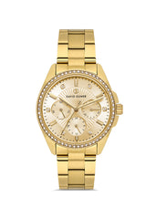 DAVID GUNER Sarı Kadranlı Sarı Kaplama Paslanmaz Masif Çelik Kordonlu Multi Fonksiyonlu Kadın Kol Saati