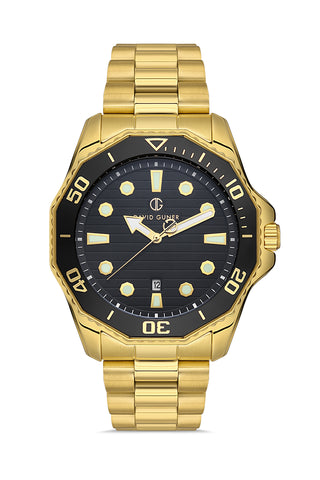 DAVID GUNER SARI KAPLAMALI SİYAH KADRANLI ERKEK KOL SAATİ - DG-8394GA-B2