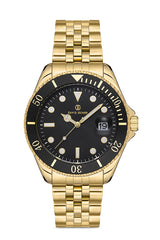 DAVID GUNER Sarı Kaplamalı Siyah Kadranlı Takvimli Erkek Kol Saati - DG-8230GA-B2