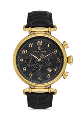 DAVID GUNER Sarı Kaplamalı Siyah Deri Kordonlu Erkek Kol Saati - DG-8384GB-N2