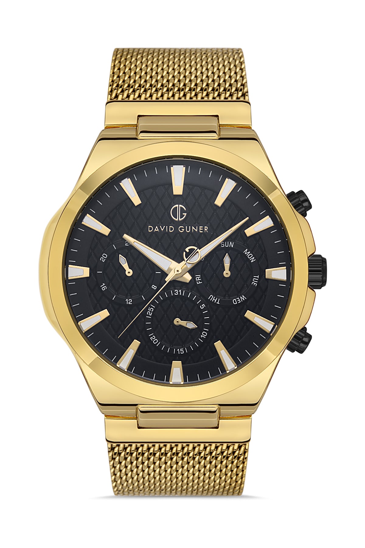 DAVID GUNER SARI KAPLAMALI SİYAH KADRANLI ERKEK KOL SAATİ DG-8385GC-B2