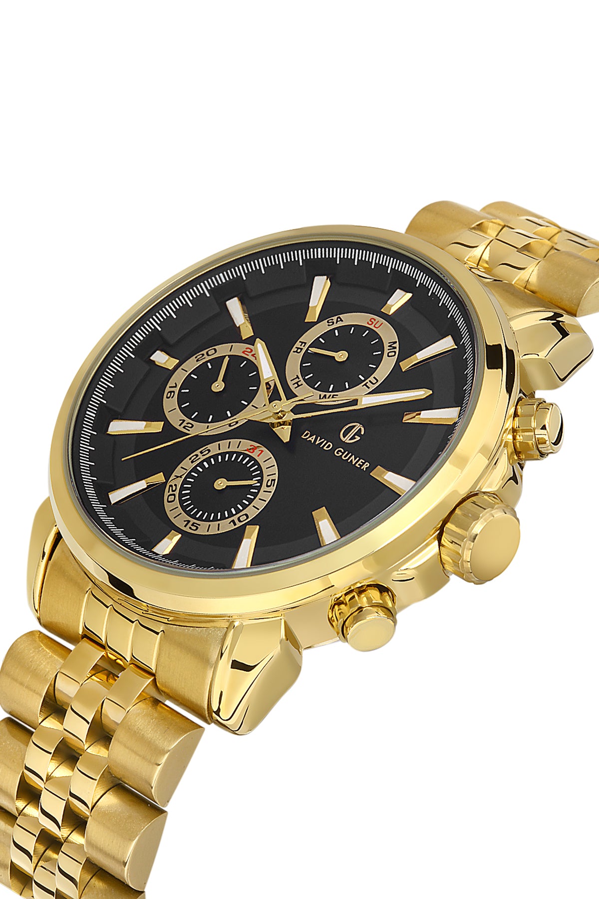 DAVID GUNER Siyah Kadranlı Sarı Paslanmaz Masif Çelik Erkek Kol Saati - DG-8401GA-B2