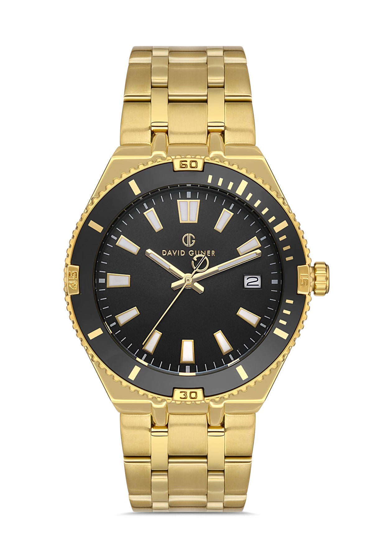 DAVID GUNER Takvimli Sarı Kaplamalı Siyah Kadranlı Erkek Kol Saati - DG-8418GA-B2