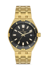 DAVID GUNER Takvimli Sarı Kaplamalı Siyah Kadranlı Erkek Kol Saati - DG-8418GA-B2