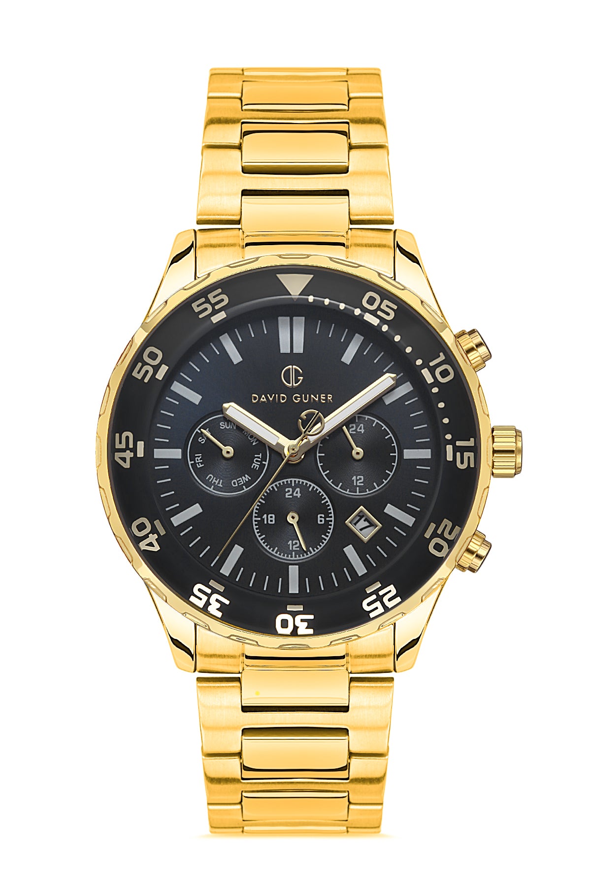 DAVID GUNER Sari Kaplamalı Siyah Kadranlı Erkek Kol Saati - DG-8427GA-B2