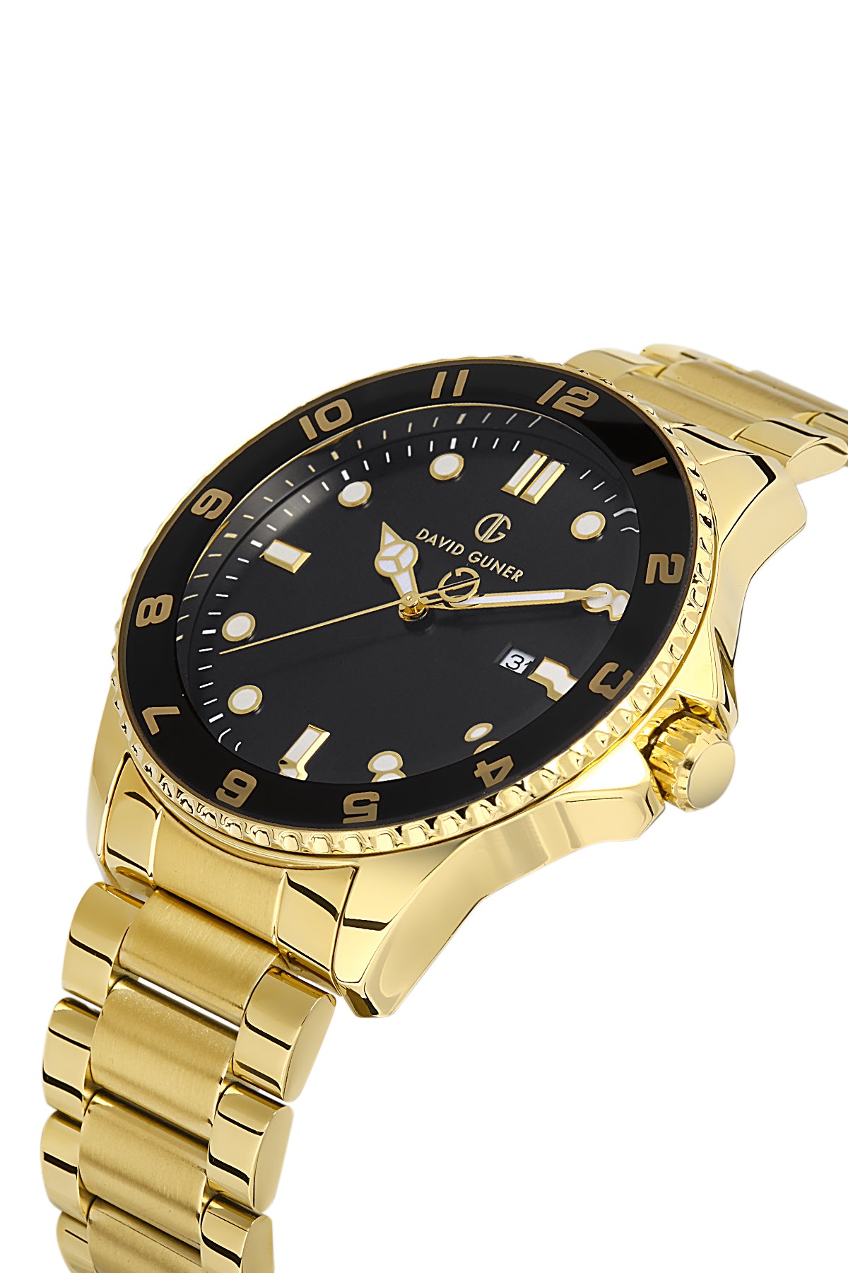 DAVID GUNER Sarı Kaplamalı Siyah Kadranlı Erkek Kol Saati - DG-8461GA-B2