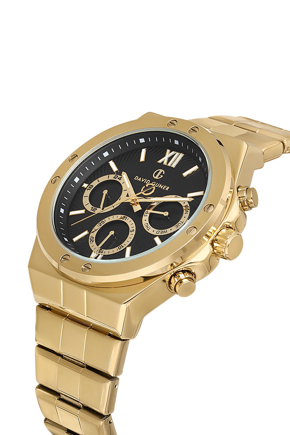 DAVID GUNER SARI KAPLAMALI SİYAH KADRANLI ERKEK KOL SAATİ DG-8607GA-B2