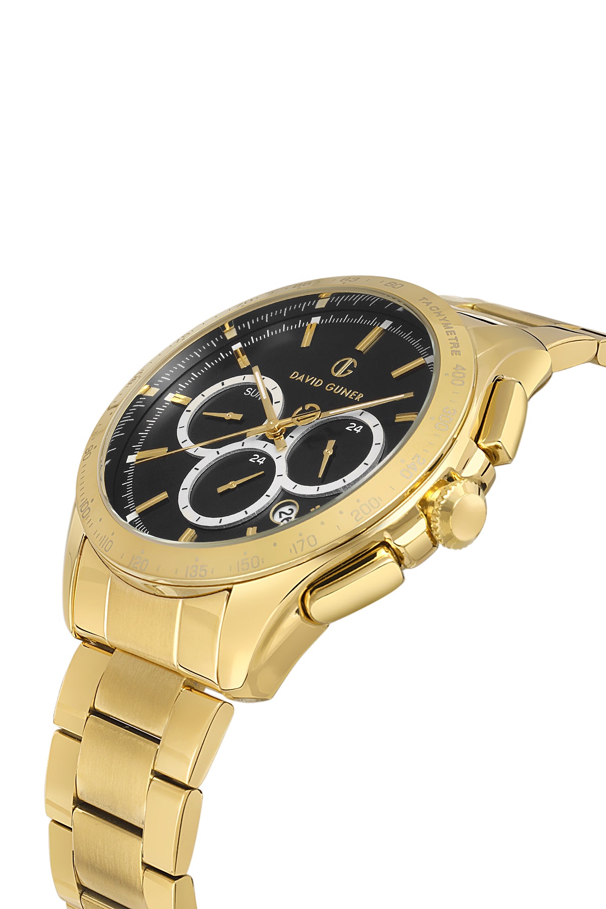 DAVID GUNER Siyah Kadranlı Sarı Kaplamalı Erkek Kol Saati - DG-8624GA-B2