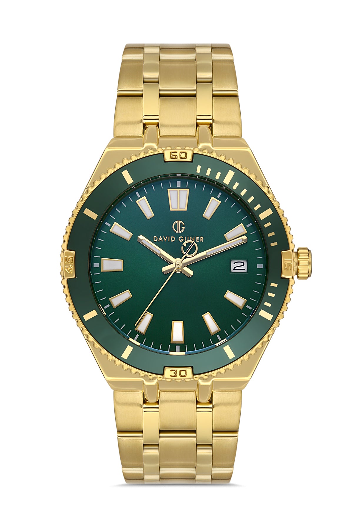 DAVID GUNER Takvimli Sarı Kaplamalı Yeşil Kadranlı Erkek Kol Saati - DG-8418GA-B10
