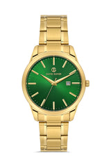 DAVID GUNER Sarı Kaplamalı Yeşil Kadranlı Takvimli Erkek Kol Saati