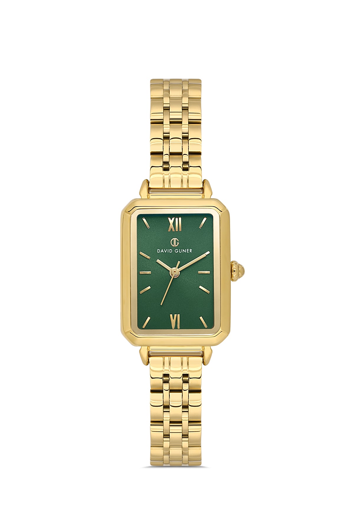 DAVID GUNER Yeşil Kadranlı Sarı Kaplama Paslanmaz Masif Çelik Kordonlu Düz Kadın Kol Saati