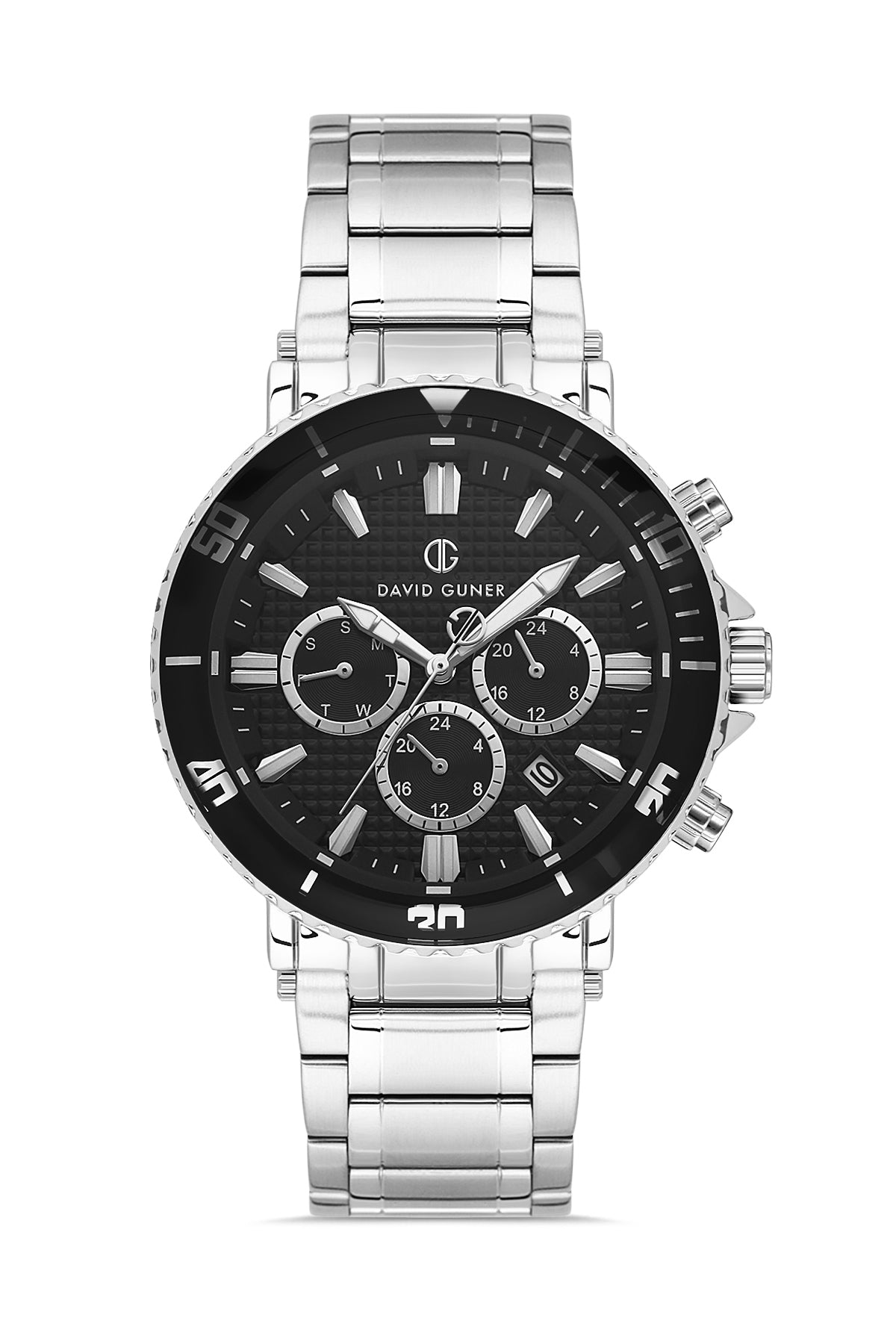DAVID GUNER Black Dial Silver Plating Multifunctional Men's Watch