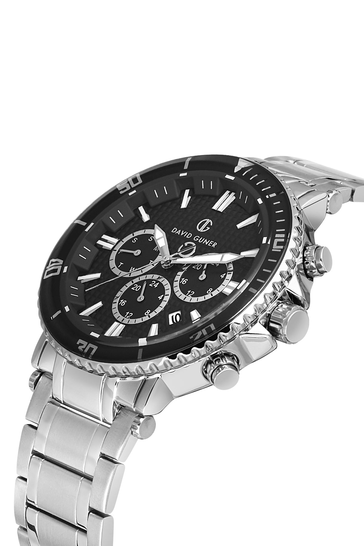 DAVID GUNER Siyah Kadranlı Gümüş Kaplamalı Multifonksiyonlu Erkek Kol Saati - DG-8424GA-A2