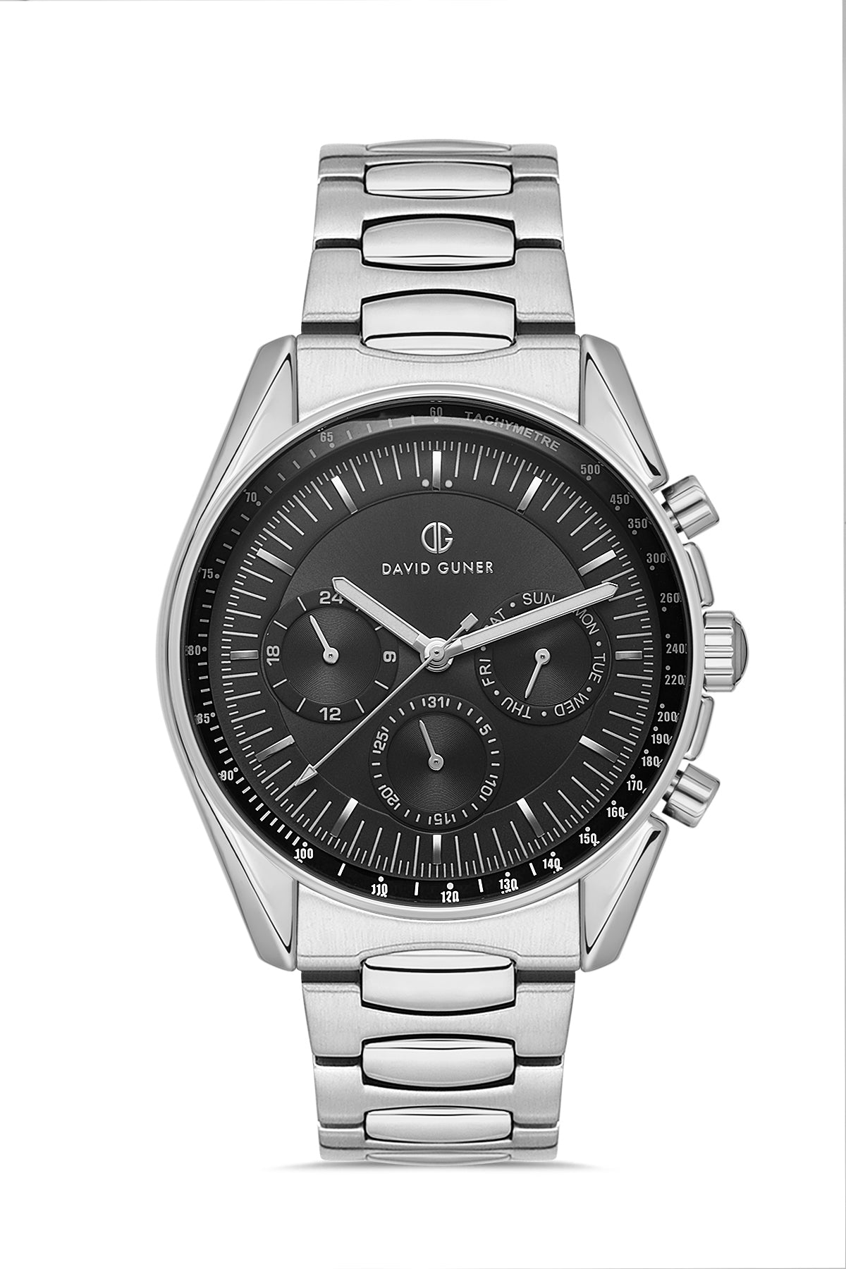DAVID GUNER Siyah Kadranlı Gümüş Kaplamalı Multifonksiyonlu Erkek Kol Saati - DG-8670GA-A2