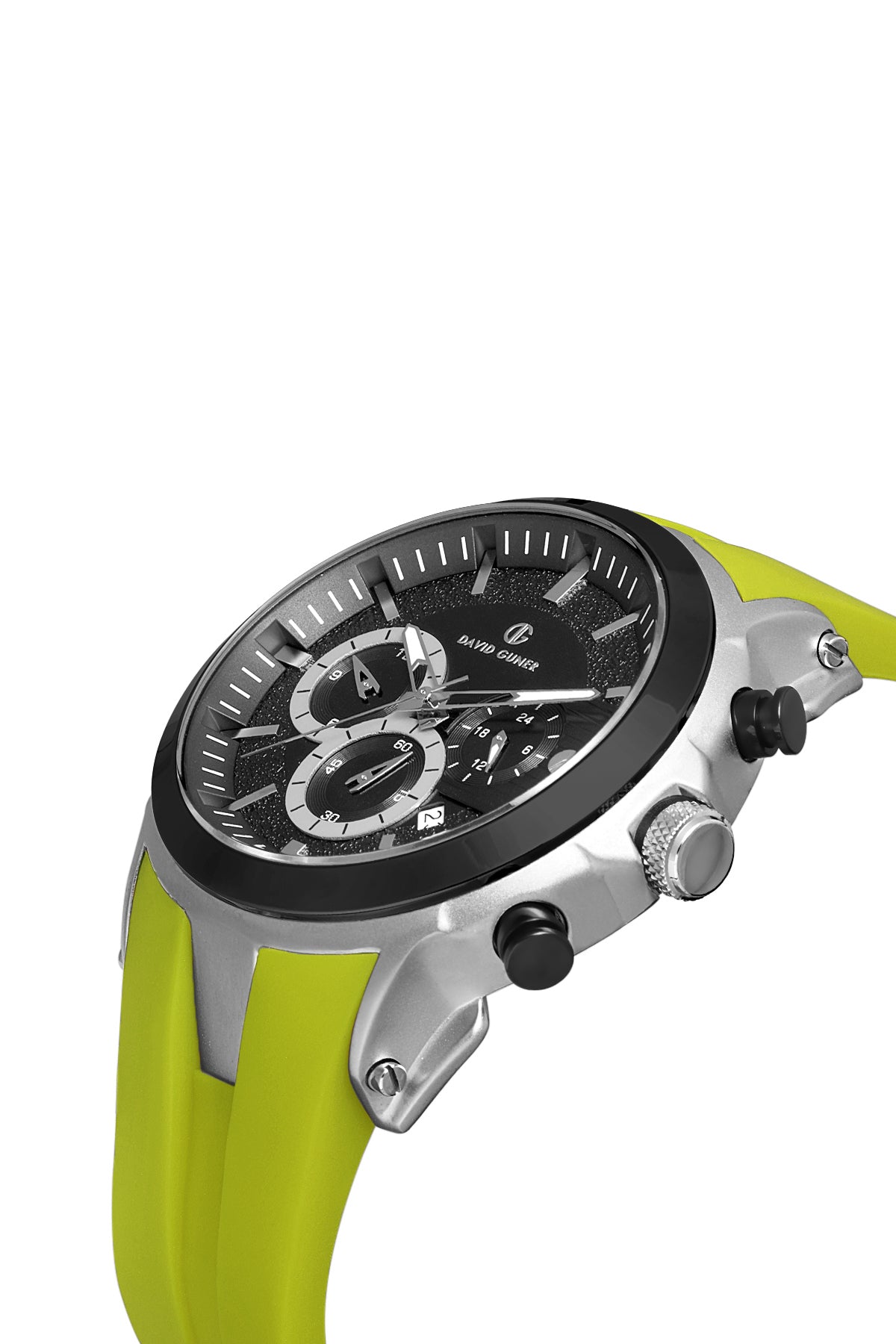 DAVID GUNER Siyah Kadranlı Gümüş Kaplamalı Multifonksiyonlu Sarı Silikon Kordonlu Erkek Kol Saati - DG-8654GD-J2J