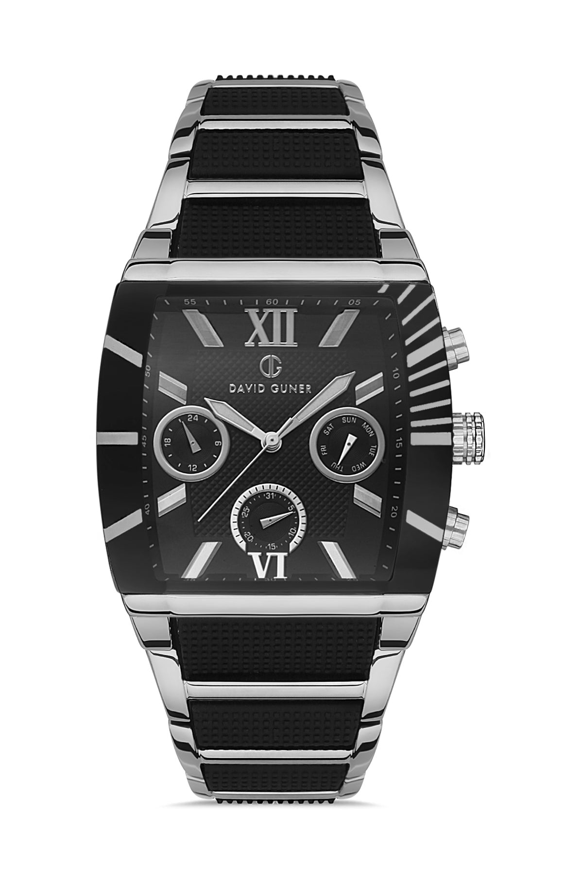 David Guner Black Dial Silver Black Coated Men's Watch