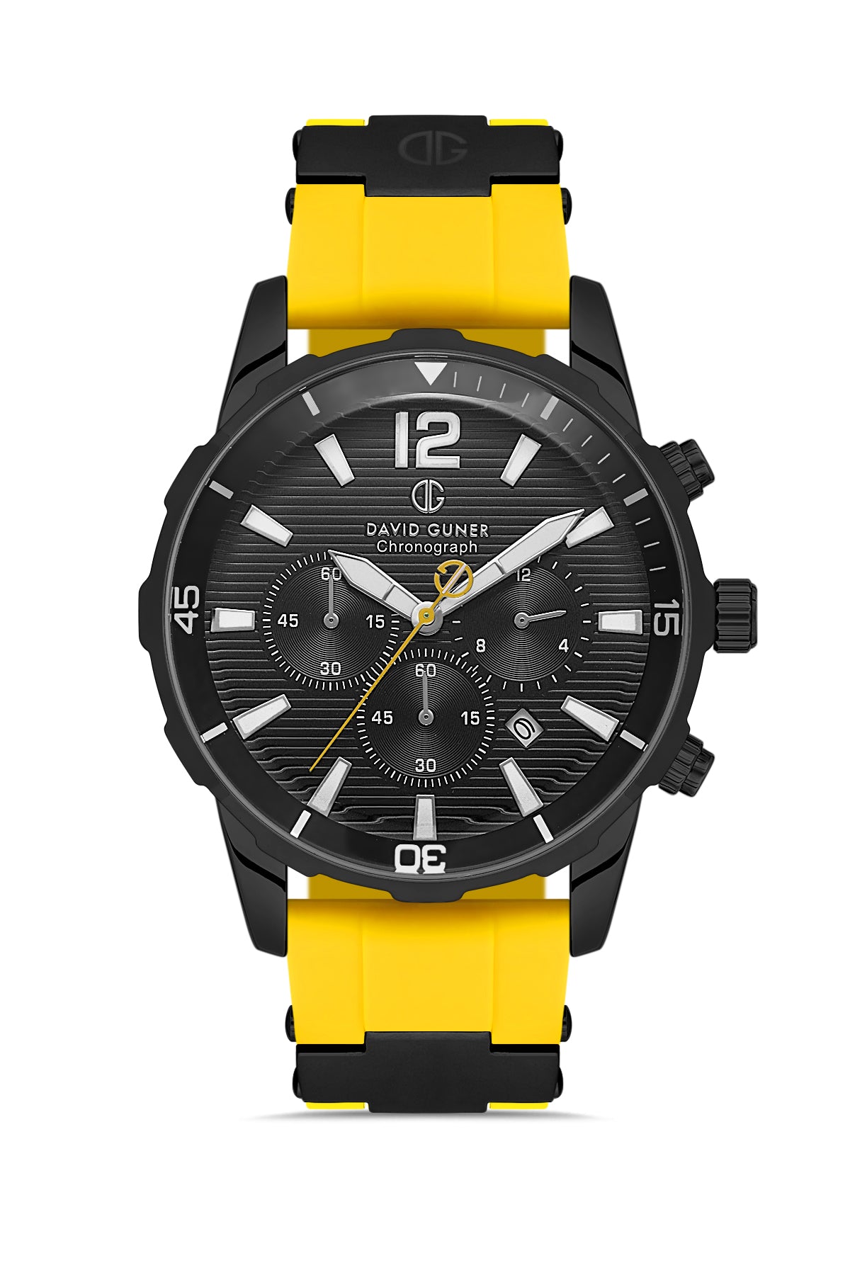 DAVID GUNER Siyah Kadranlı Gunmetal Detaylı Sarı Silikon Kayışlı Erkek Kol Saati - DG-8456GD-ZY2