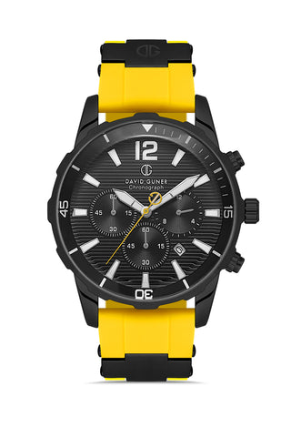 DAVID GUNER Siyah Kadranlı Gunmetal Detaylı Sarı Silikon Kayışlı Erkek Kol Saati - DG-8456GD-ZY2