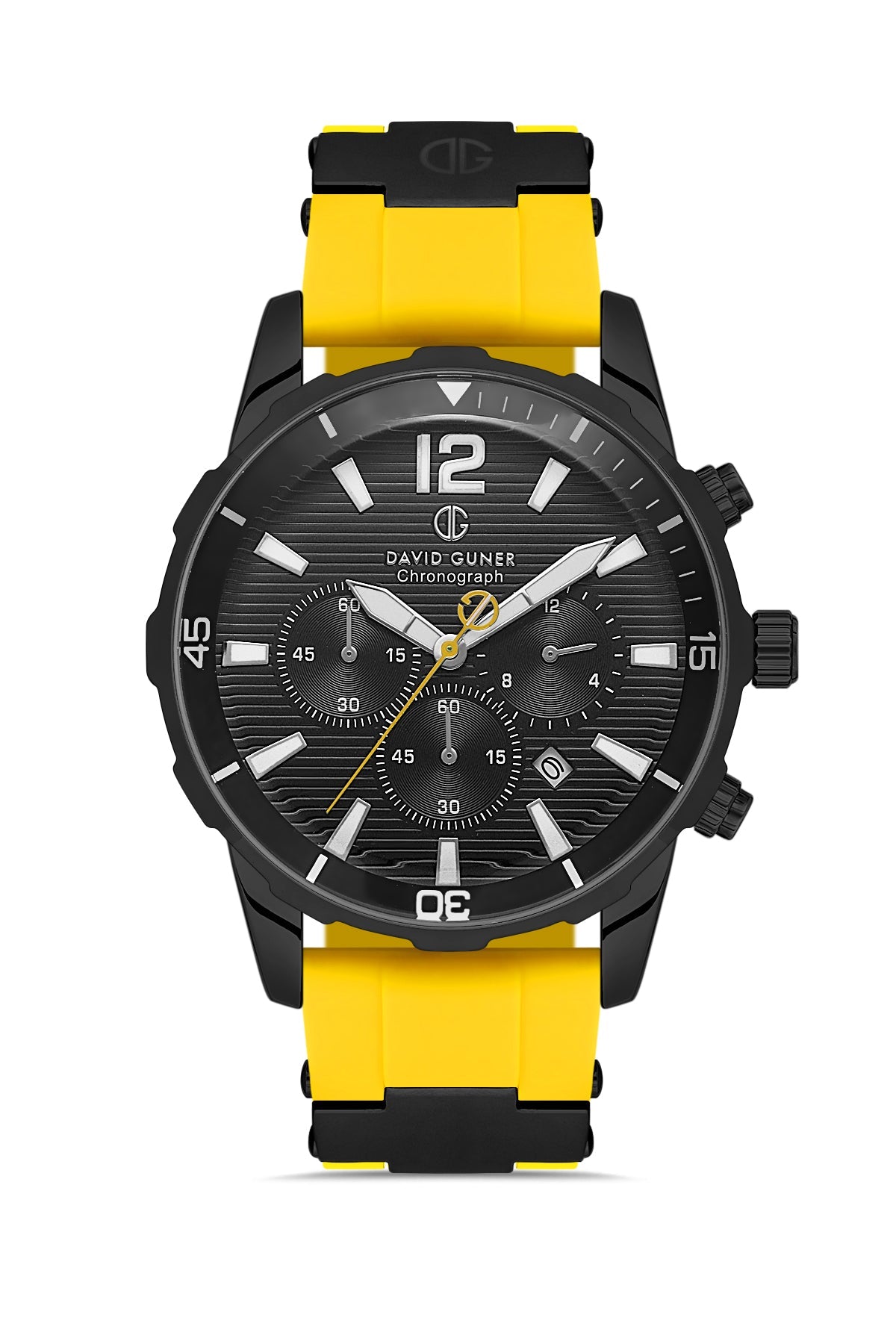 DAVID GUNER Siyah Kadranlı Gunmetal Detaylı Sarı Silikon Kayışlı Erkek Kol Saati - DG-8456GD-ZY2