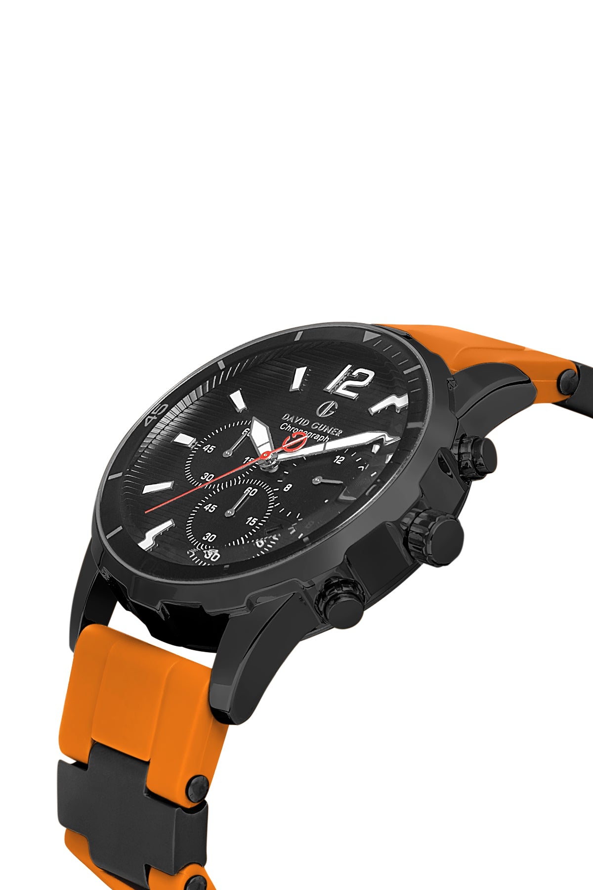 DAVID GUNER Siyah Kadranlı Gunmetal Detaylı Turuncu Silikon Kayışlı Erkek Kol Saati - DG-8456GD-ZQ2