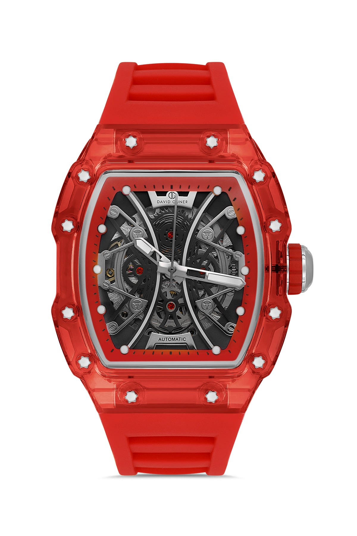 DAVID GUNER Siyah Kadranlı Otomatik Kırmızı Polikarbon Kordon Erkek Kol Saati - DG-8628GD-ZP2