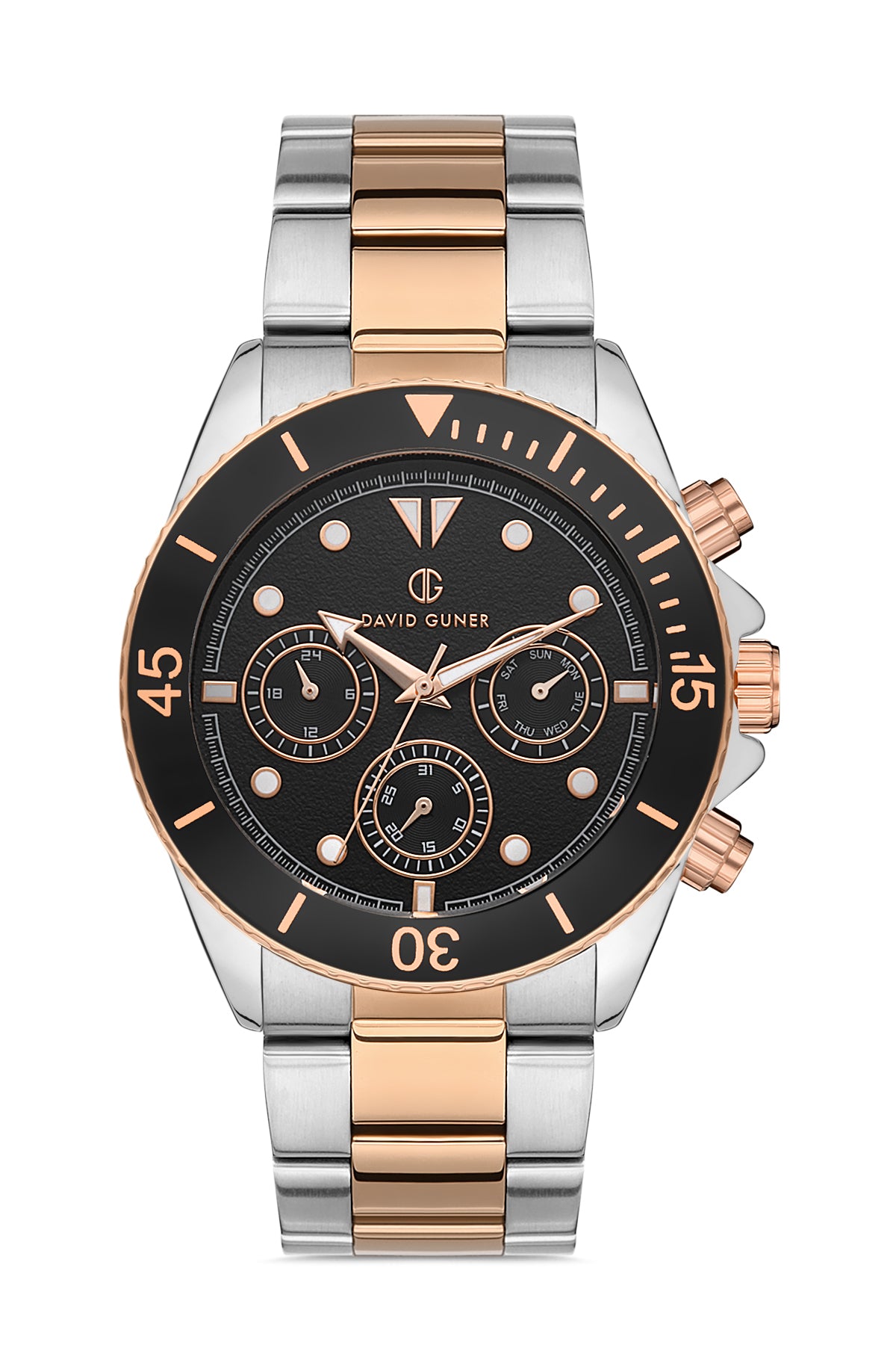 DAVID GUNER Siyah Kadranlı Rose - Beyaz Kaplamalı Erkek Kol Saati - DG-8252GA-E2