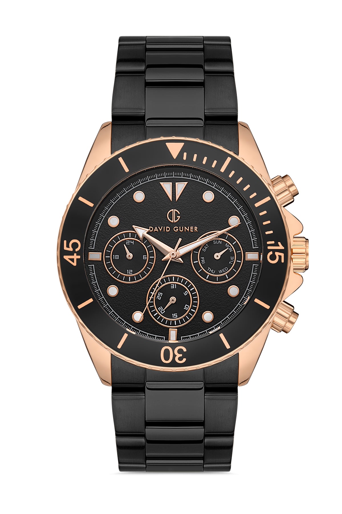 DAVID GUNER Siyah Kadranlı Rose Beyaz Kaplamalı Erkek Kol Saati - DG-8252GA-R2