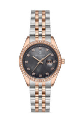 DAVID GUNER Siyah Kadranlı Rose Beyaz Kaplamalı Kadın Kol Saati - DG-8193LA-E9