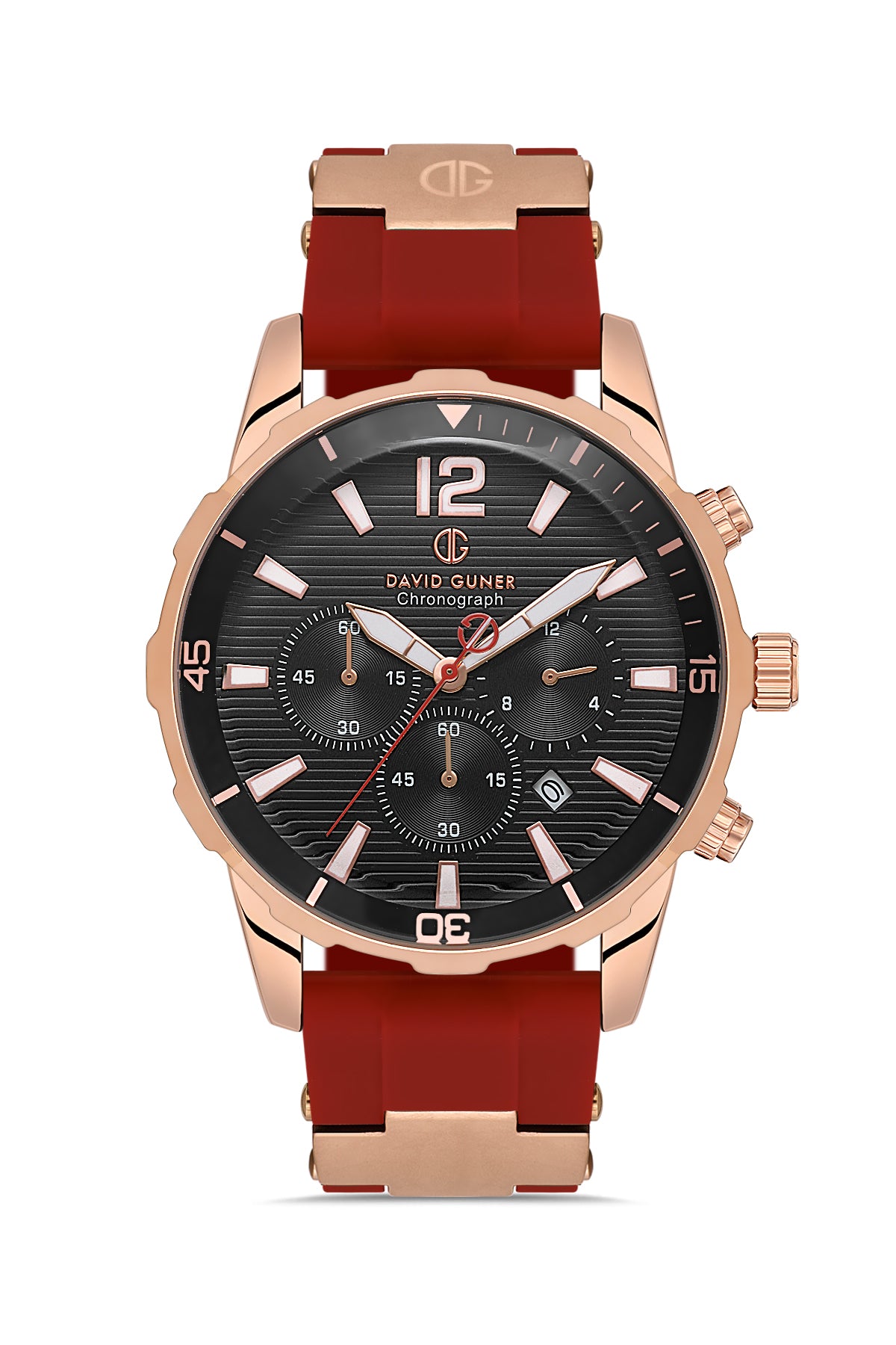 DAVID GUNER Siyah Kadranlı Rose Detaylı Kırmızı Silikon Kayışlı Erkek Kol Saati - DG-8456GD-ZT2