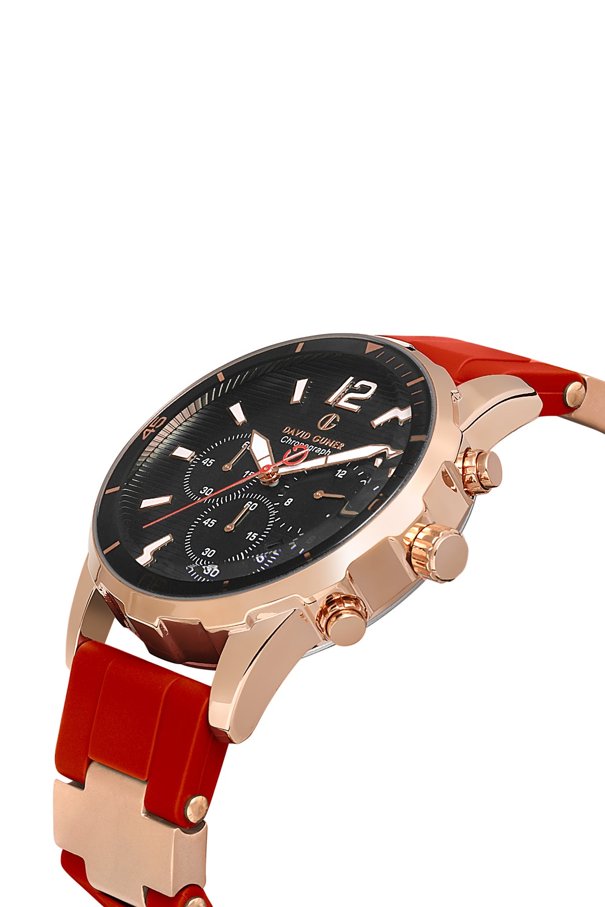 DAVID GUNER Siyah Kadranlı Rose Detaylı Kırmızı Silikon Kayışlı Erkek Kol Saati - DG-8456GD-ZT2