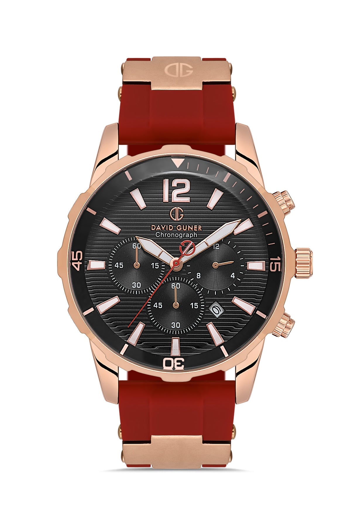 DAVID GUNER Siyah Kadranlı Rose Detaylı Kırmızı Silikon Kayışlı Erkek Kol Saati - DG-8456GD-ZT2