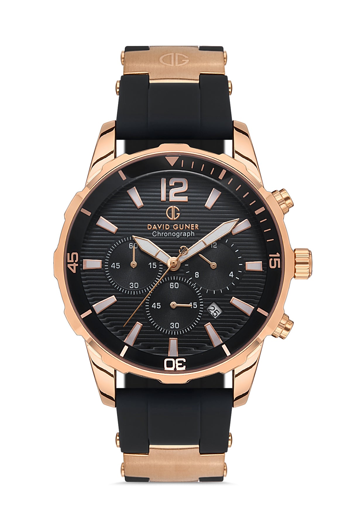 DAVID GUNER Siyah Kadranlı Rose Detaylı Siyah Silikon Kayışlı Erkek Kol Saati - DG-8456GD-R2