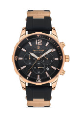DAVID GUNER Siyah Kadranlı Rose Detaylı Siyah Silikon Kayışlı Erkek Kol Saati - DG-8456GD-R2