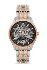 DAVID GUNER Siyah Kadranlı Rose Gümüş Kaplamalı Otomatik Fonksiyonlu Erkek Kol Saati - DG-8505GA-E2
