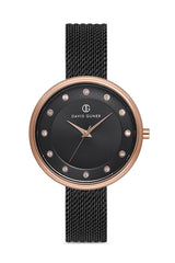 DAVID GUNER Siyah Kadranlı Rose Kaplamalı Hasır Kordonlu Kadın Kol Saati - DG-8133LC-R2