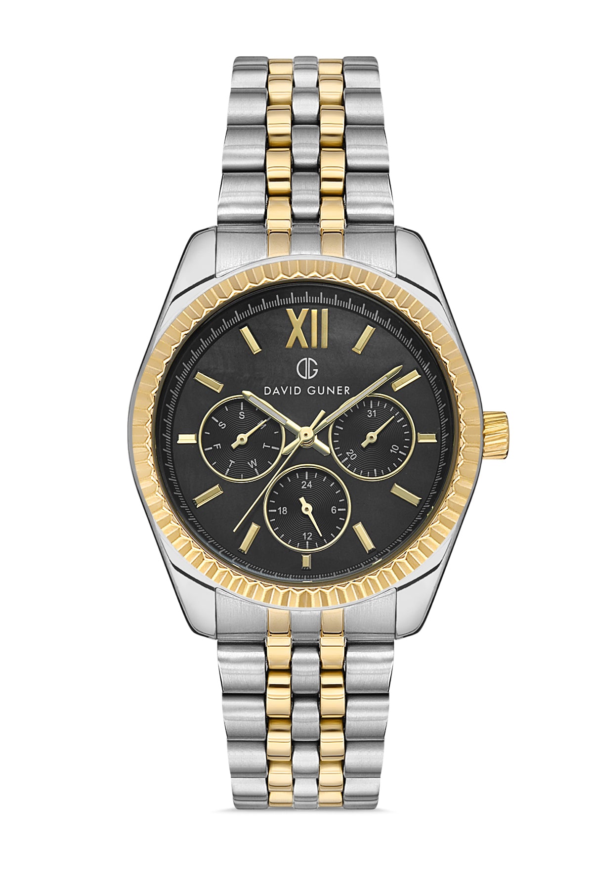 DAVID GUNER Siyah Kadranlı Sarı Beyaz Kaplamalı Kadın Kol Saati - DG-8314LA-D2