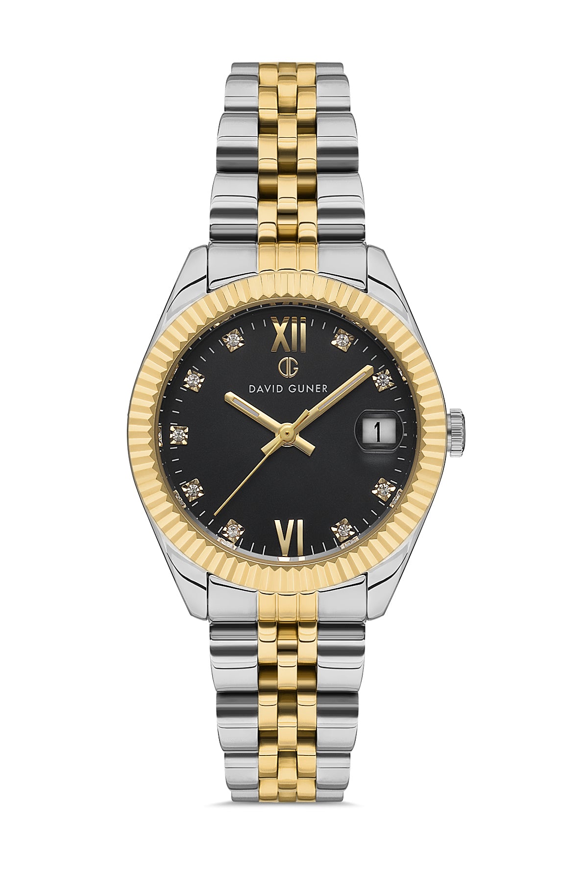 DAVID GUNER Siyah Kadranlı Sarı Beyaz Kaplamalı Kadın Kol Saati - DG-8630LA-D2
