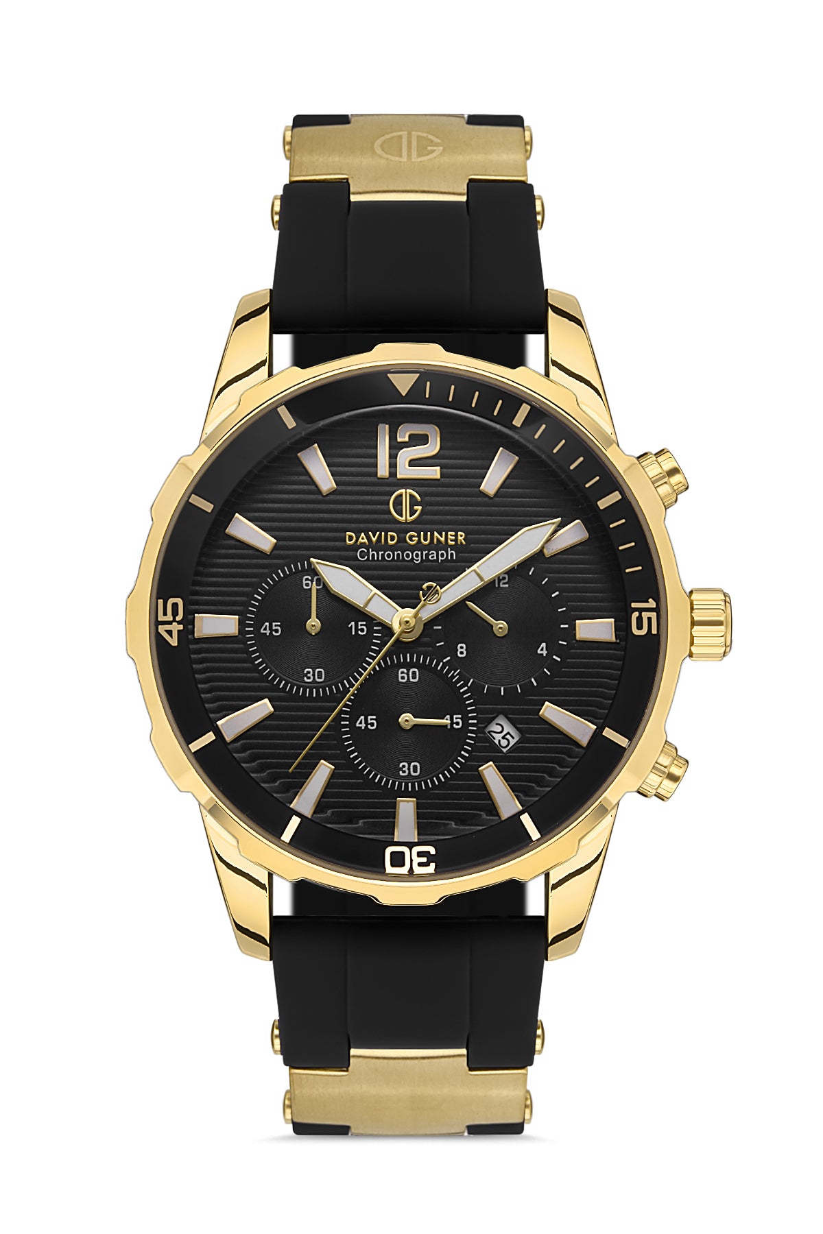 DAVID GUNER Siyah Kadranlı Sarı Detaylı Siyah Silikon Kayışlı Erkek Kol Saati - DG-8456GD-N2