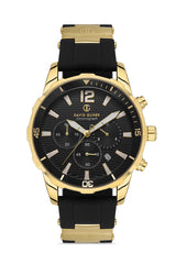 DAVID GUNER Siyah Kadranlı Sarı Detaylı Siyah Silikon Kayışlı Erkek Kol Saati - DG-8456GD-N2