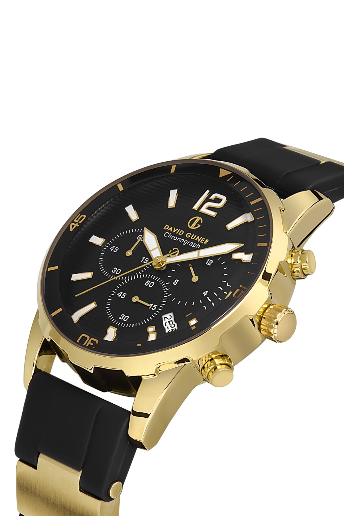 DAVID GUNER Siyah Kadranlı Sarı Detaylı Siyah Silikon Kayışlı Erkek Kol Saati - DG-8456GD-N2